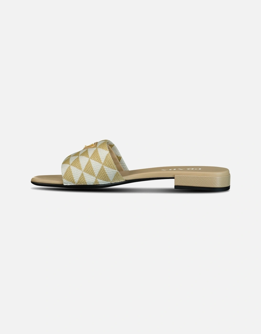 Triangle Logo Flat Mule Gold & White