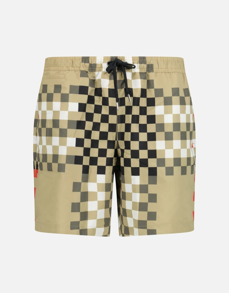 Pixel Print Check Swim Shorts Beige