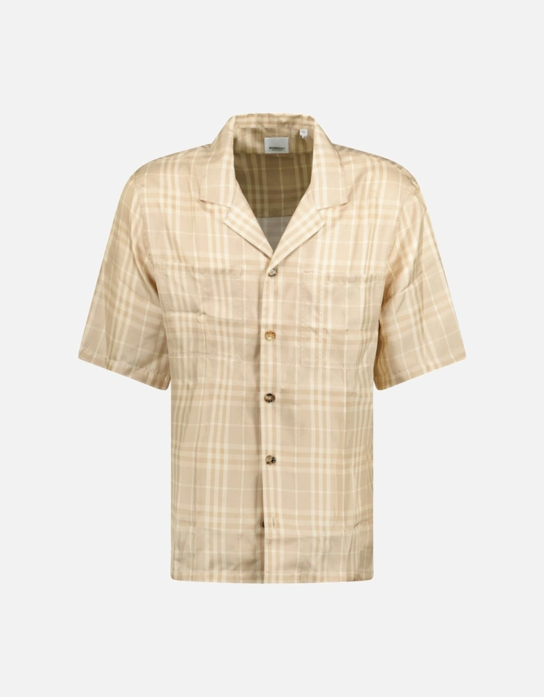 'Prestonwood' Silk Button Up Check Shirt Beige