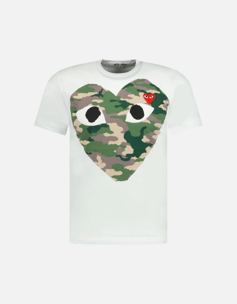 Big Camo Print Red Heart T-Shirt White