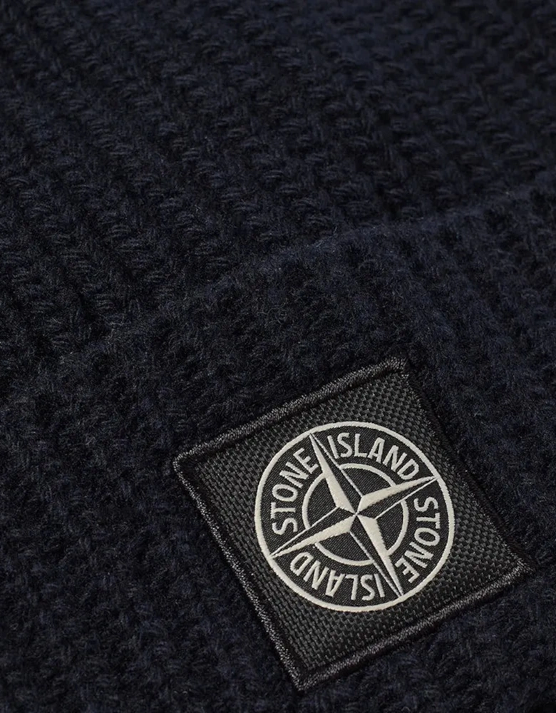 Compass Patch Wool Beanie Hat Navy