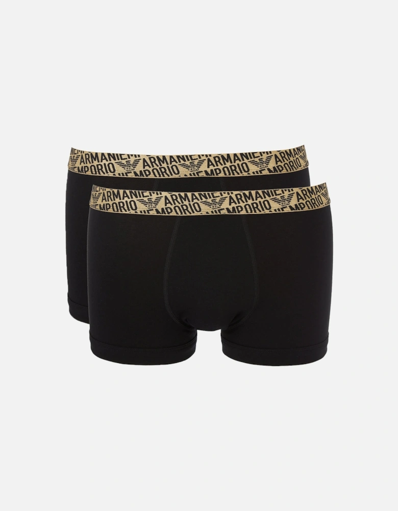 2-Pack Stretch Cotton Boxer Trunks Gift Pack, Black/Gold