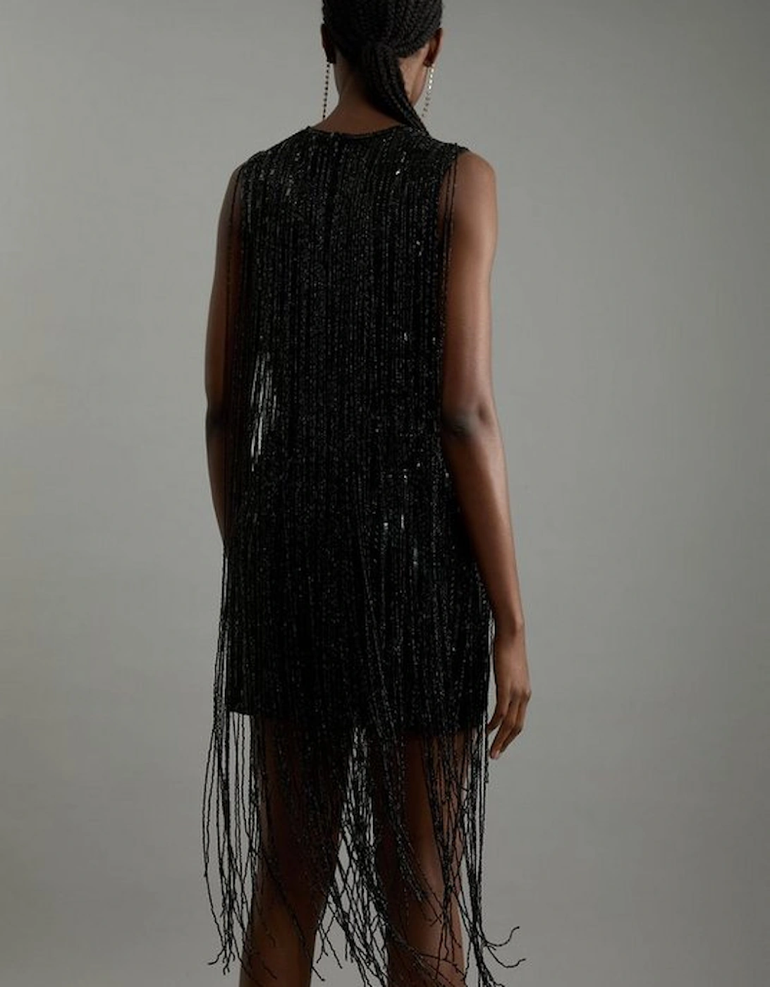 Beaded Fringed Sleeveless Woven Midi Dress