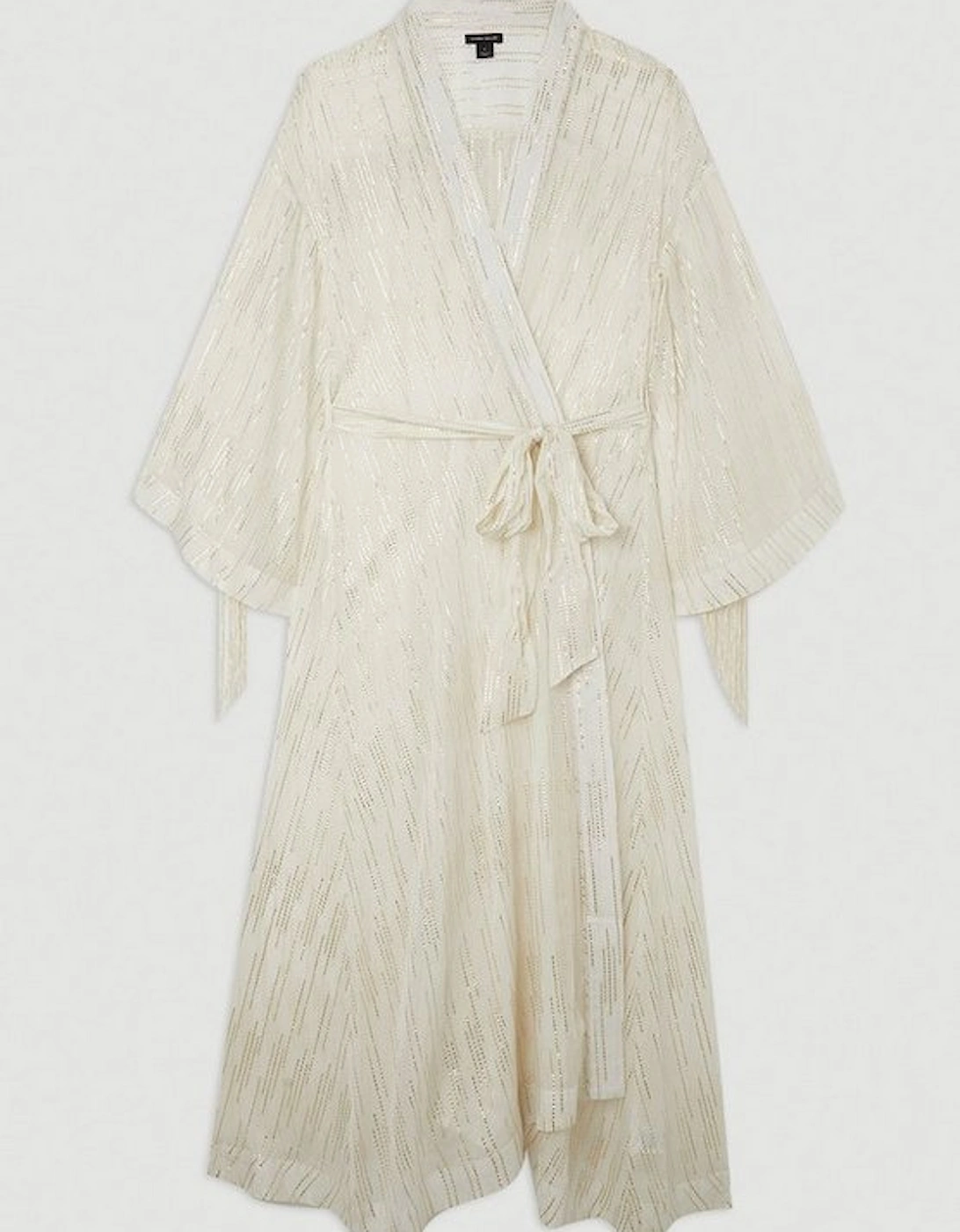 Fringed Metallic Viscose Georgette Woven Kimono