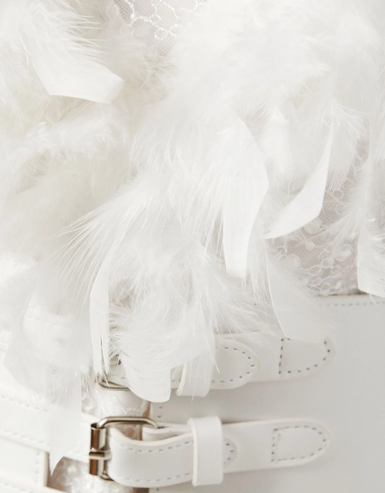 Premium Feather Belted Bridal Mini Dress