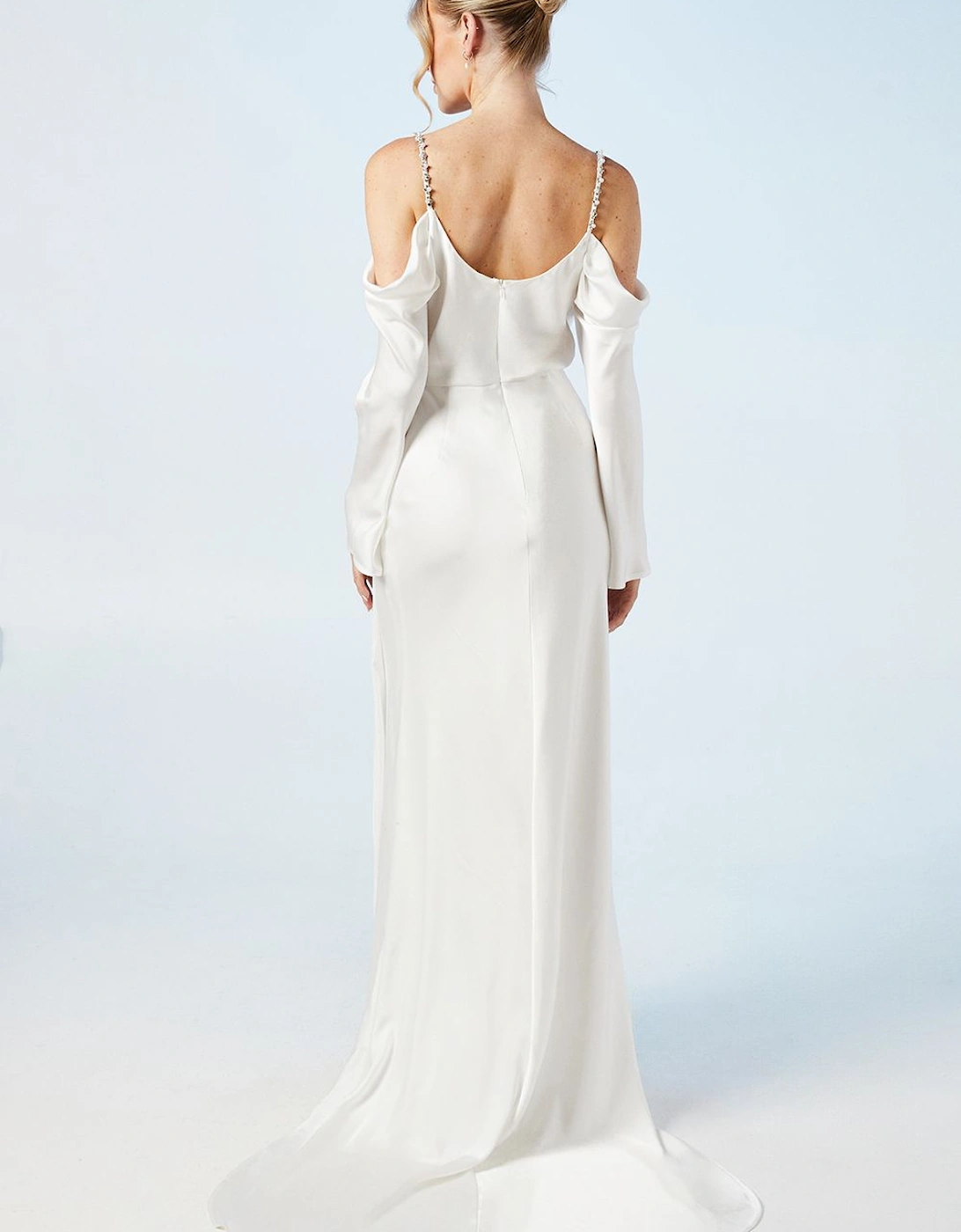 Drape Cold Shoulder Embellished Strap Wedding Dress