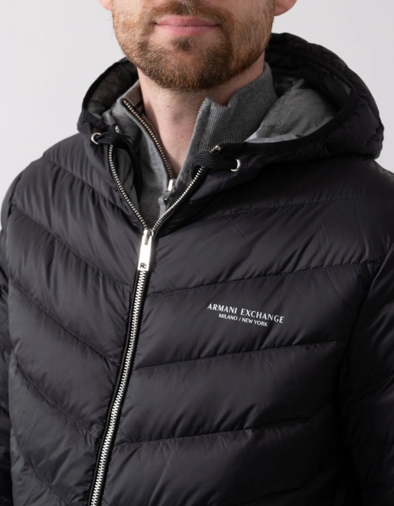 Milano/New York Logo Mens Hooded Down Jacket