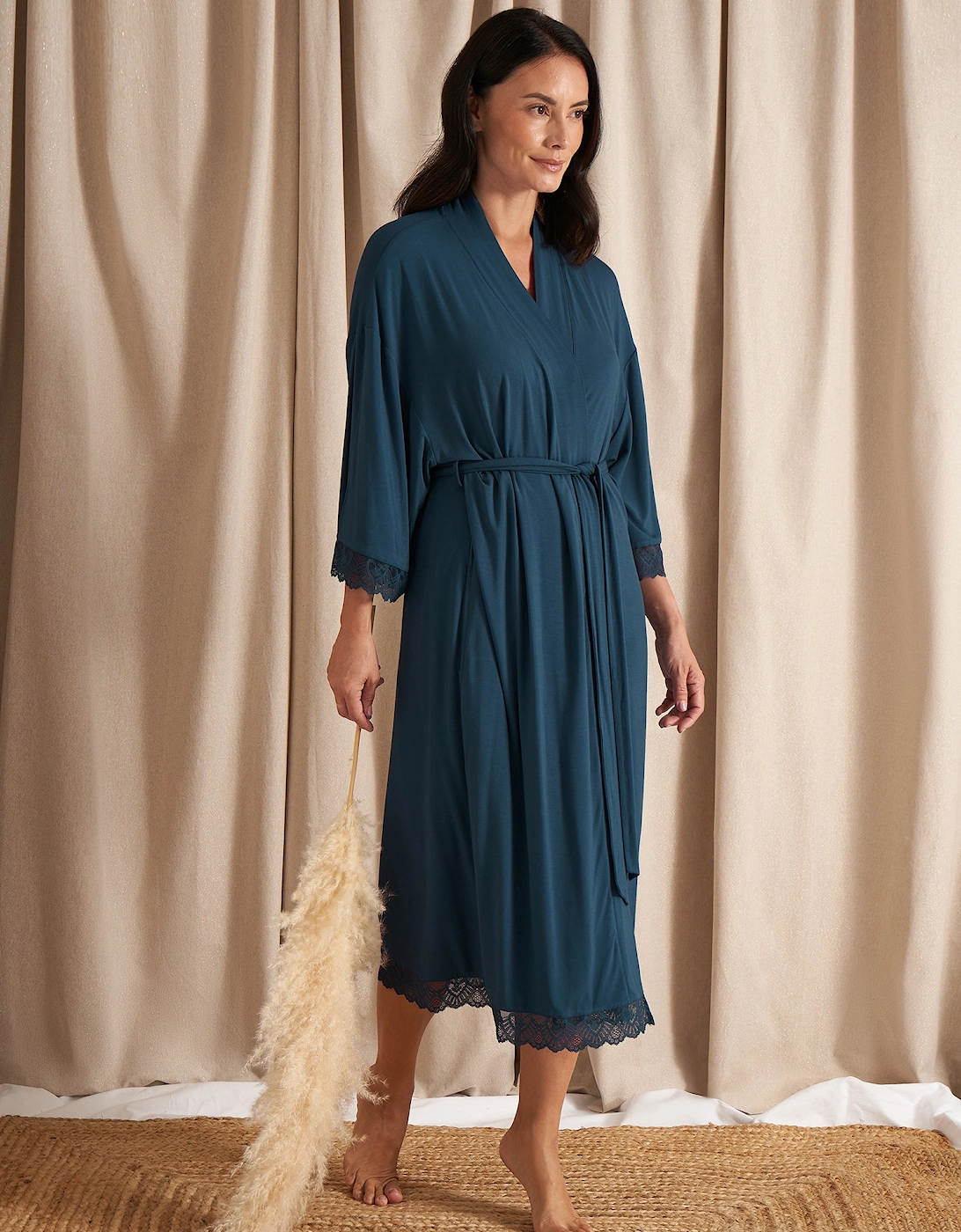 Bamboo Lace Kimono Robe in Teal, 4 of 3