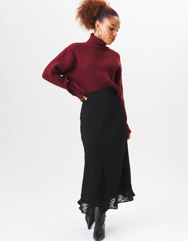 Burgundy High Neck Chunky Knit Crop Jumper