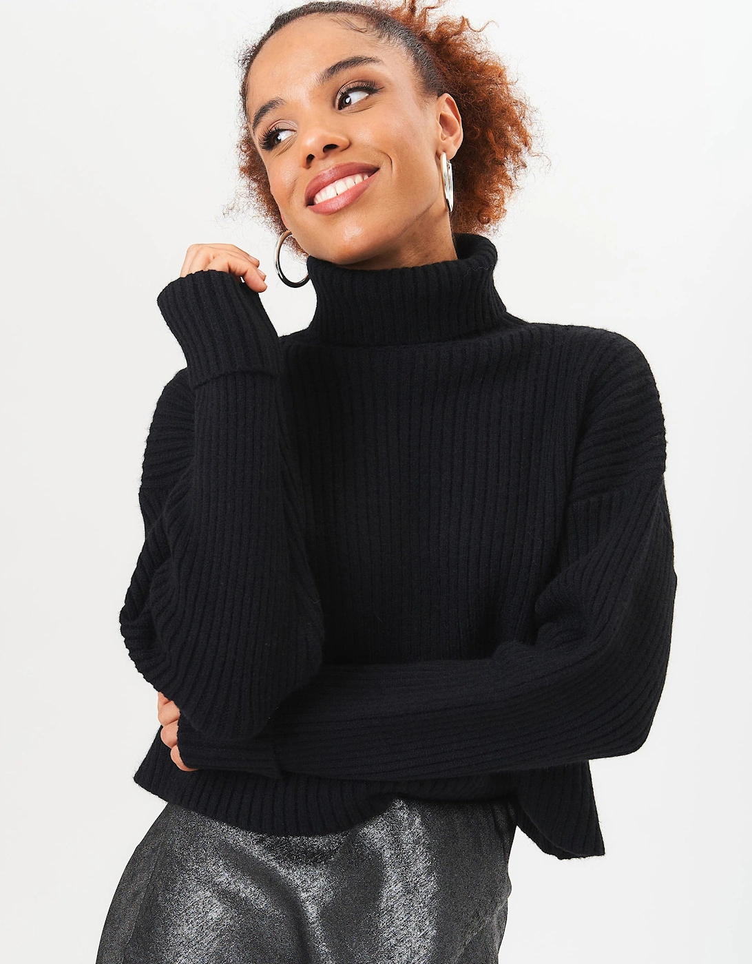 Black High Neck Chunky Knit Crop Jumper, 5 of 4