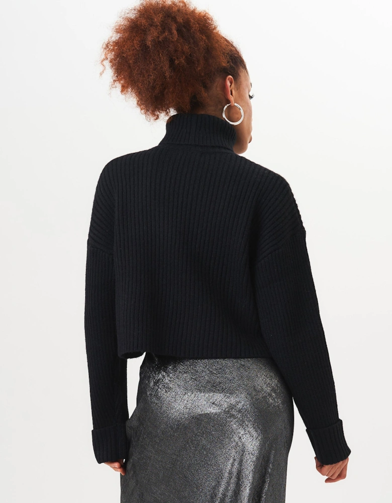Black High Neck Chunky Knit Crop Jumper