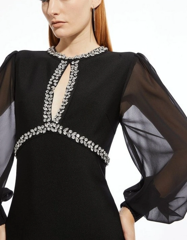 Embellished And Chiffon Sleeve Figure Form Knit Maxi Dress