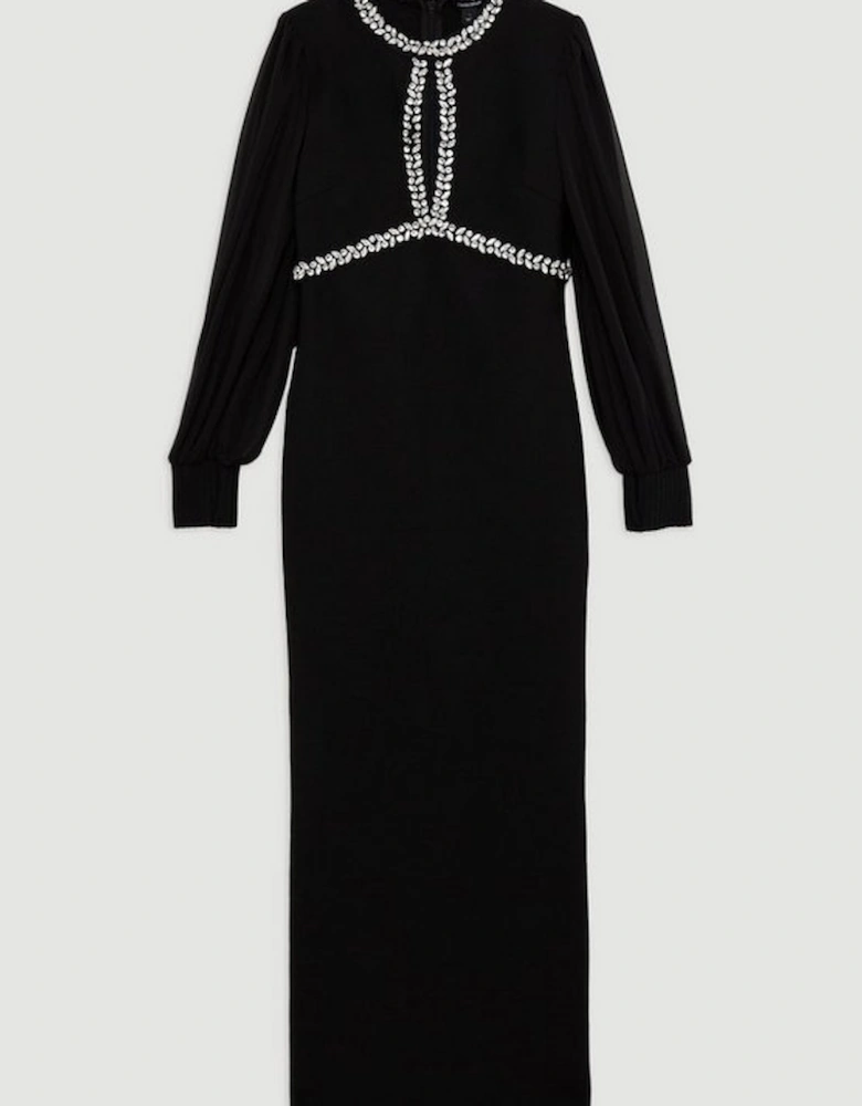 Embellished And Chiffon Sleeve Figure Form Knit Maxi Dress