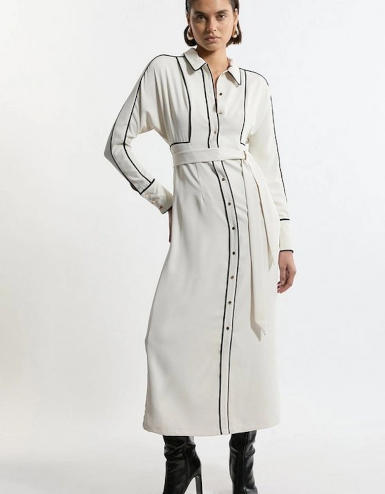 Tall Twill Contrast Piping Woven Midi Dress