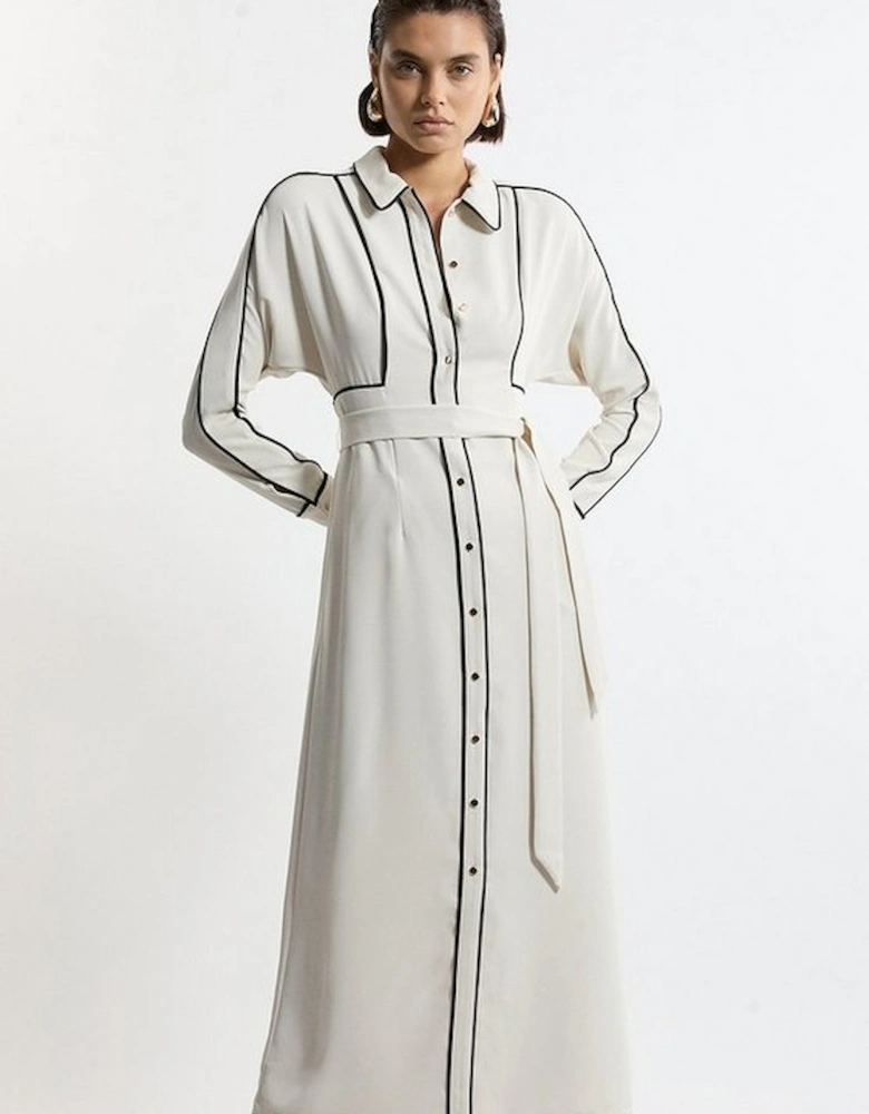 Tall Twill Contrast Piping Woven Midi Dress