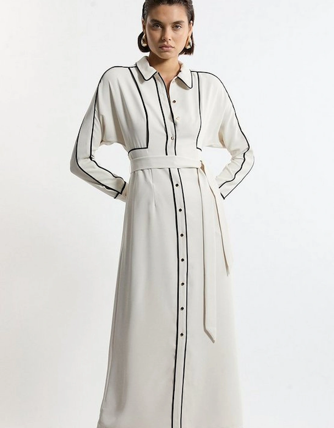 Tall Twill Contrast Piping Woven Midi Dress