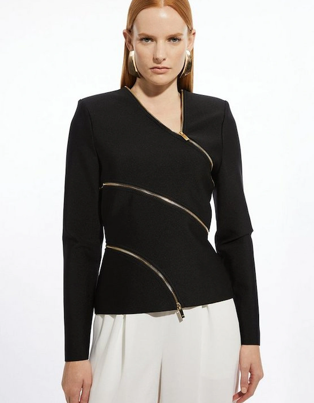 Asymmetric Zip Detail Figure Form Bandage Knit Top, 5 of 4