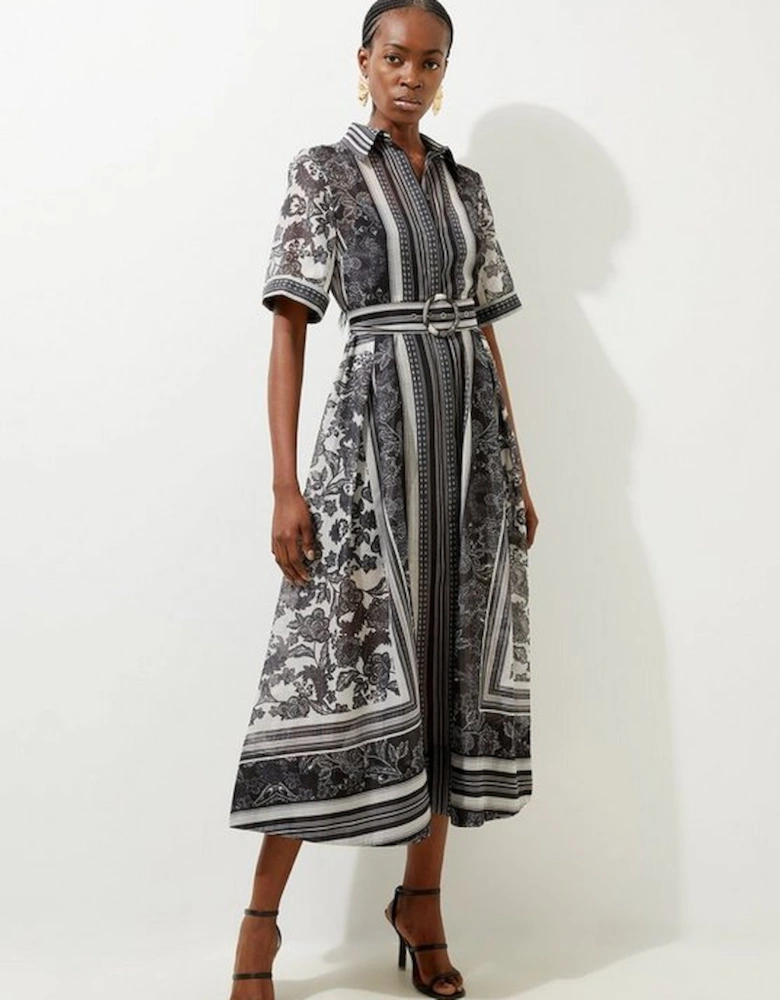 Tile Print Organdie Midaxi Shirt Dress