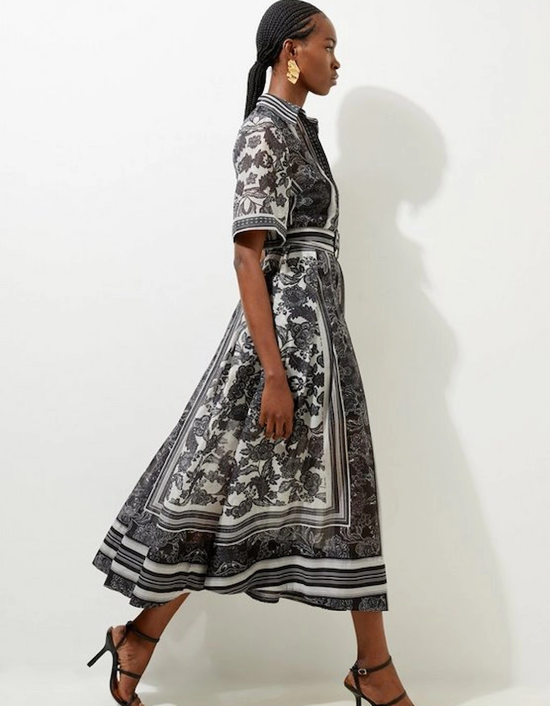 Tile Print Organdie Midaxi Shirt Dress