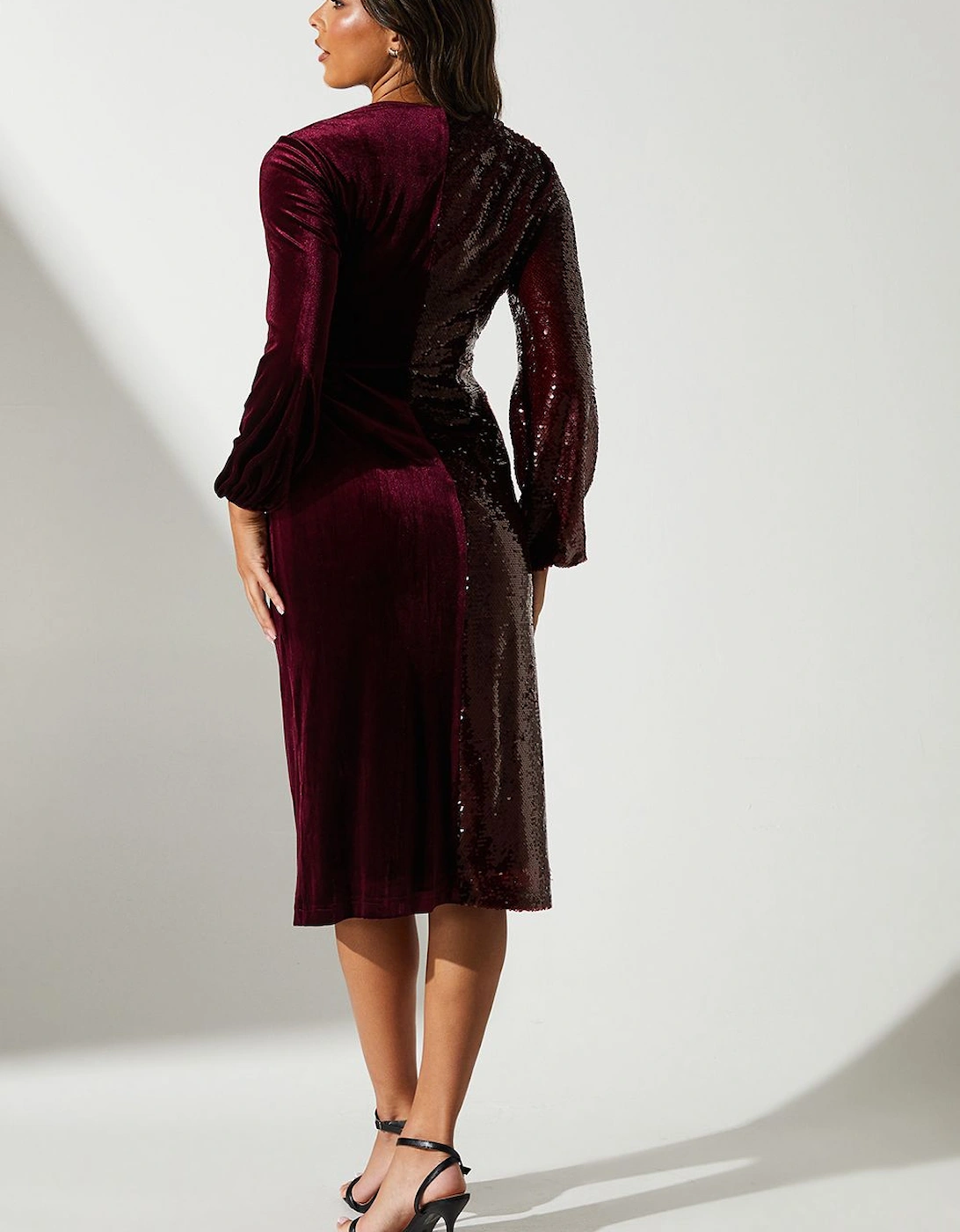 Party Sequin Long Sleeve Velvet Wrap Dress