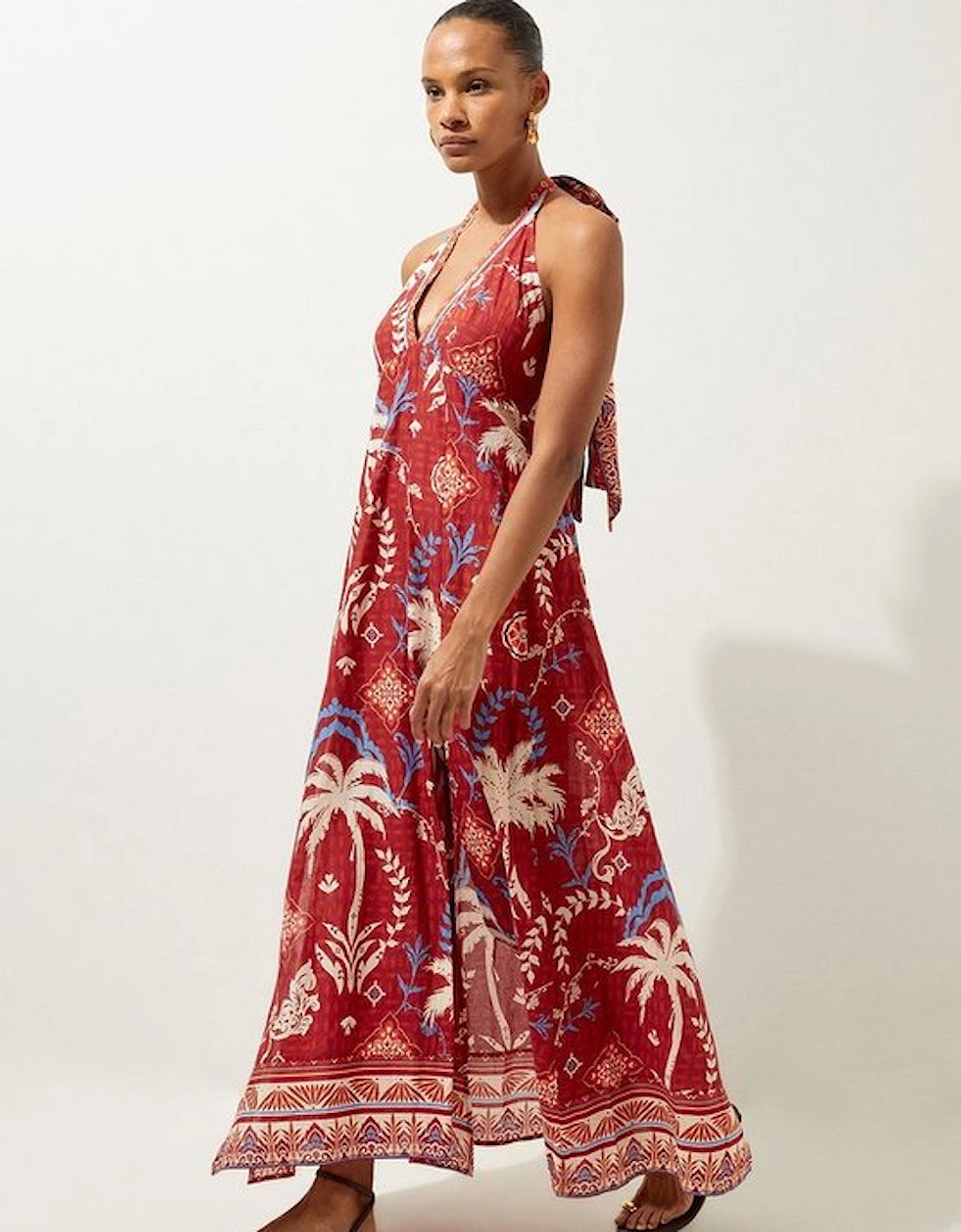 Printed Cotton Voile Strappy Maxi Beach Dress