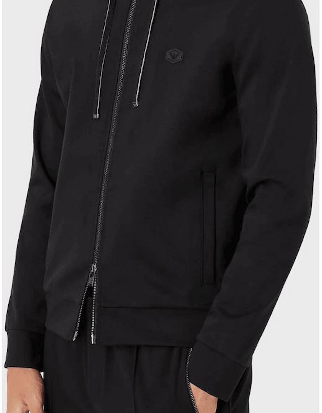 Cotton Chest Logo Zip Up Black Tracksuit