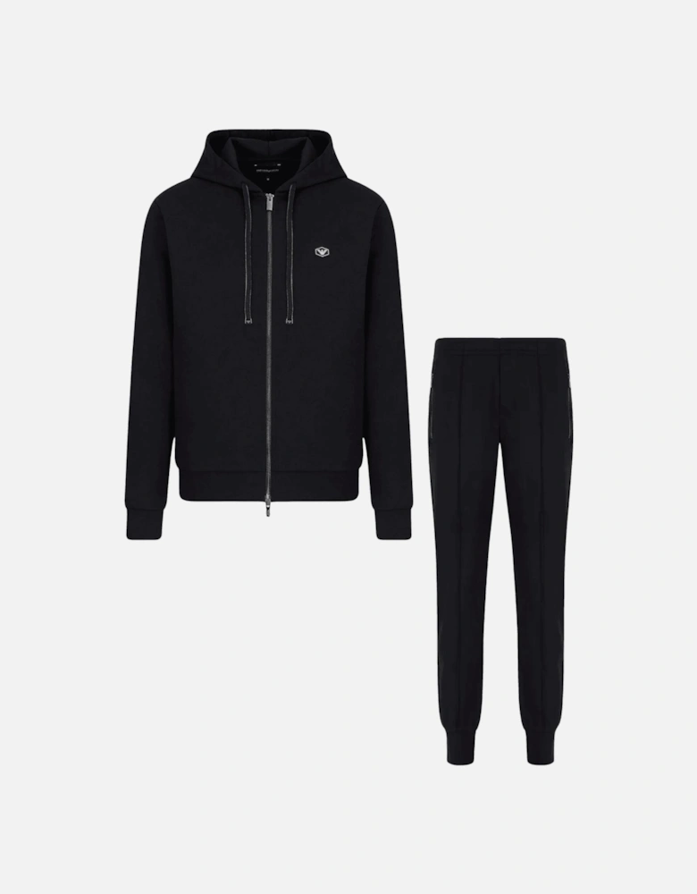 Cotton Logo Zip Up Hooded Navy Tracksuit