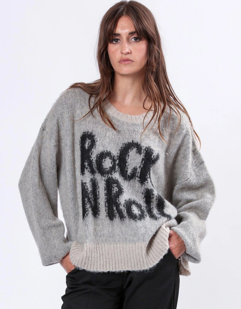 Oversized Slogan Knit Jumper - Nude