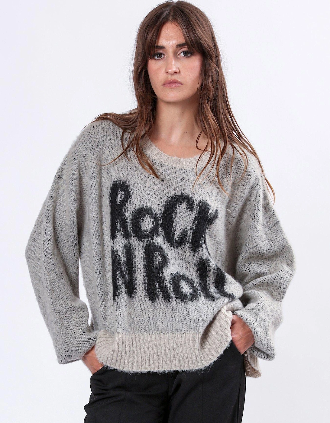 Oversized Slogan Knit Jumper - Nude, 2 of 1