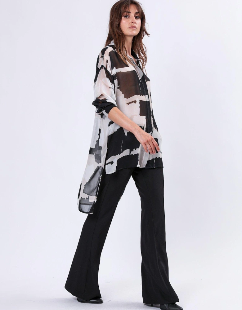 Oversized Georgette Shirt With High Low Hem - Multi