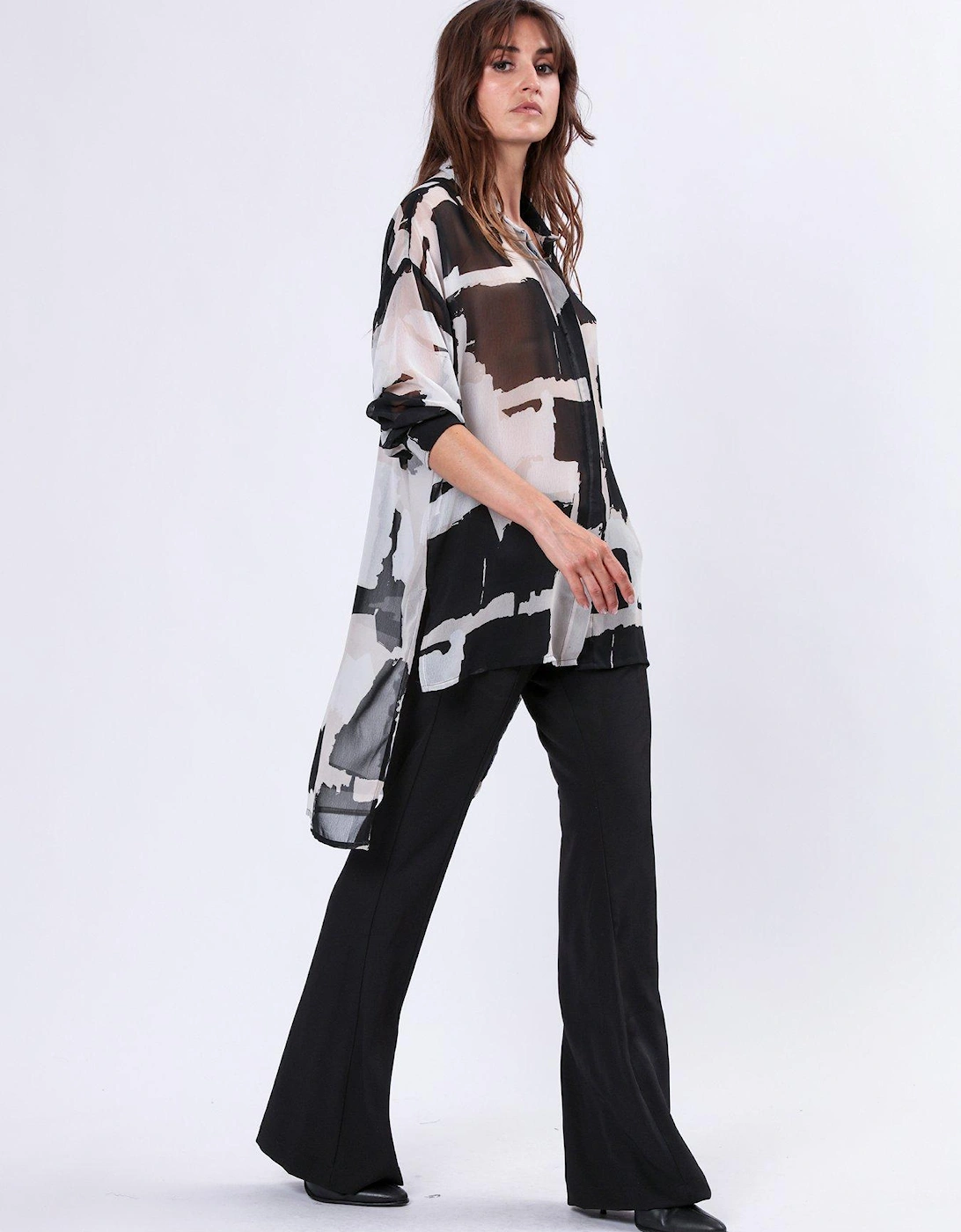 Oversized Georgette Shirt With High Low Hem - Multi, 2 of 1