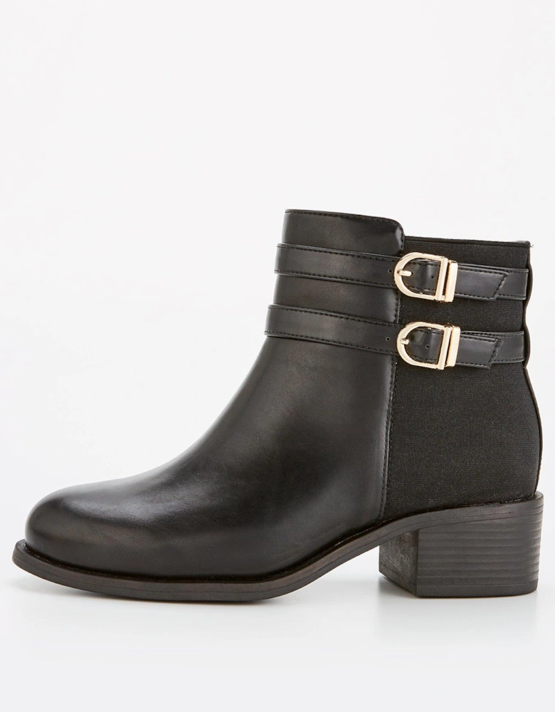 Extra Wide Fit Ankle Boot with Buckle - Black