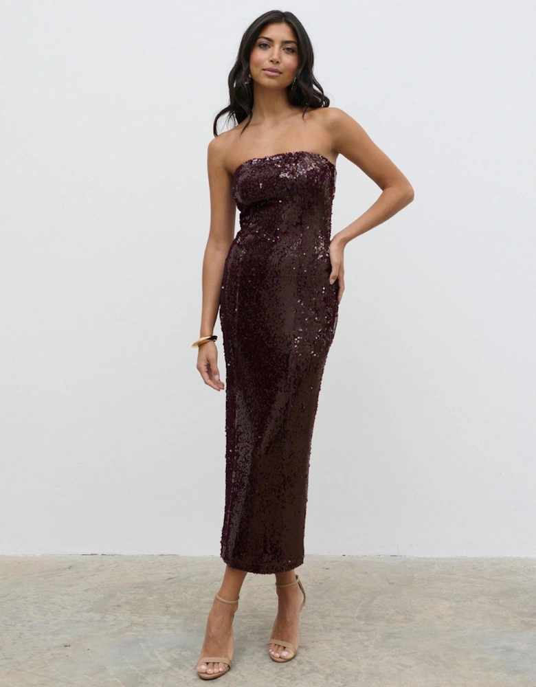 Gene Bandeau Sequin Midaxi Dress - Burgundy 