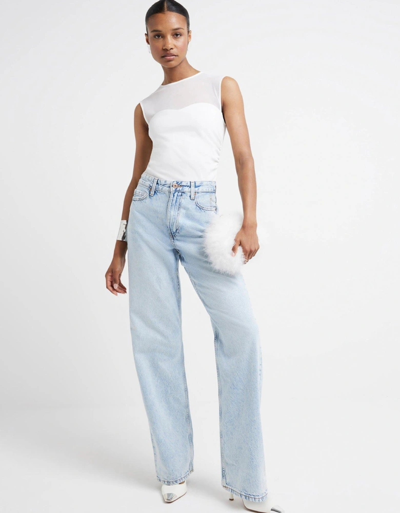 High Waisted Relaxed Straight Jeans - Blue