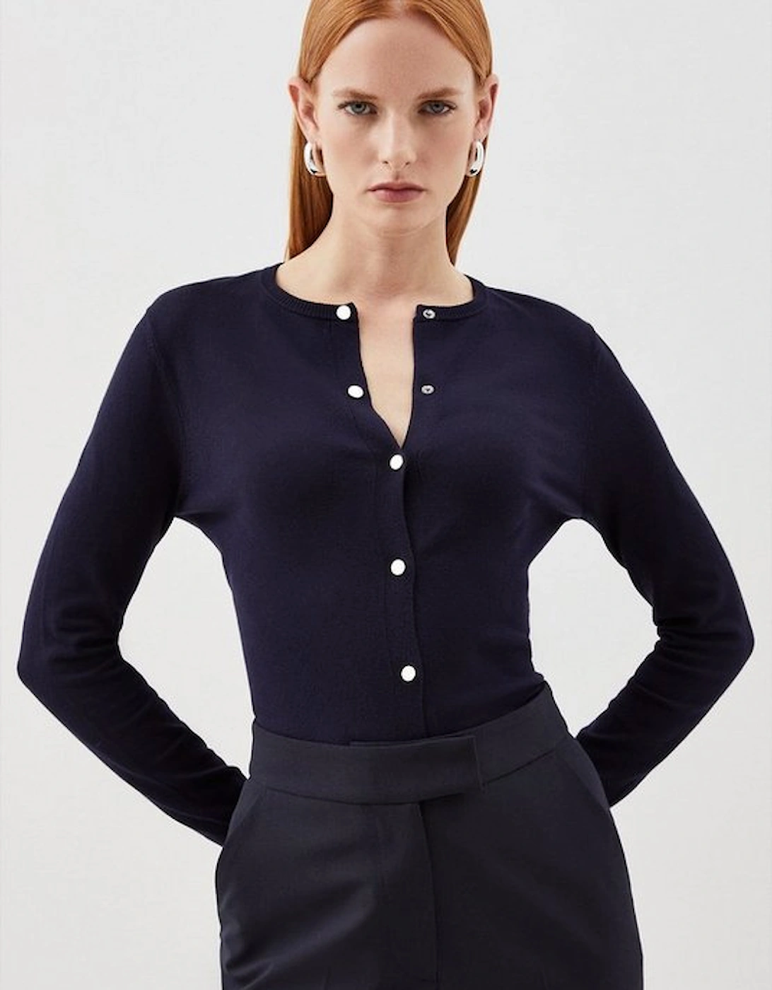 Viscose Blend Knitted Crew Neck Cardigan, 5 of 4