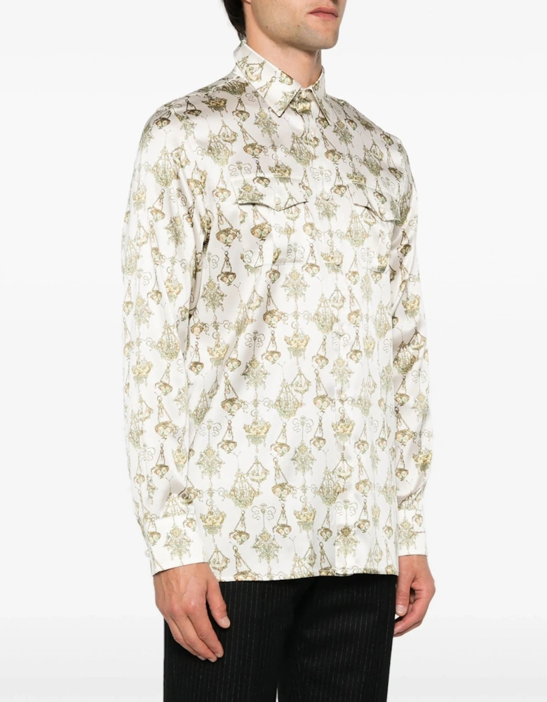 Printed Silk Shirt White