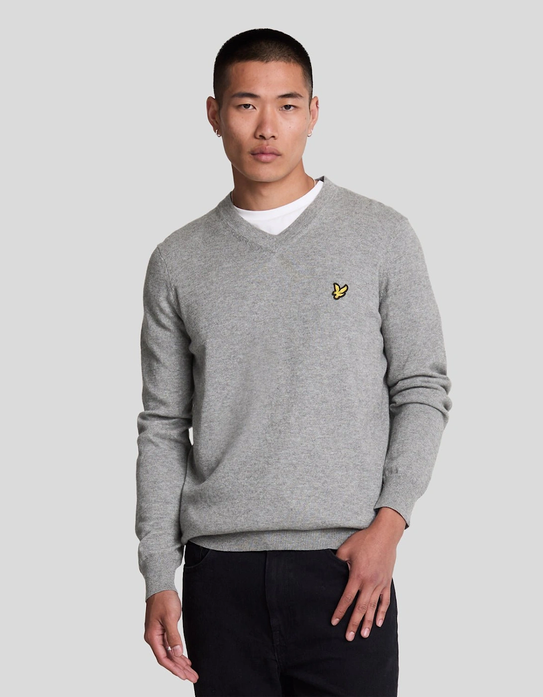 Lyle And Scott Men's Grey Cotton Merino V Neck Jumper  44 Xxl