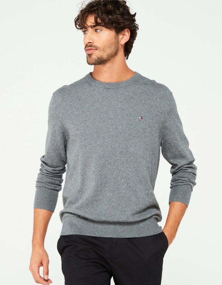 Pima Cotton Cashmere Flecked Crew Neck Knitted Jumper - Grey