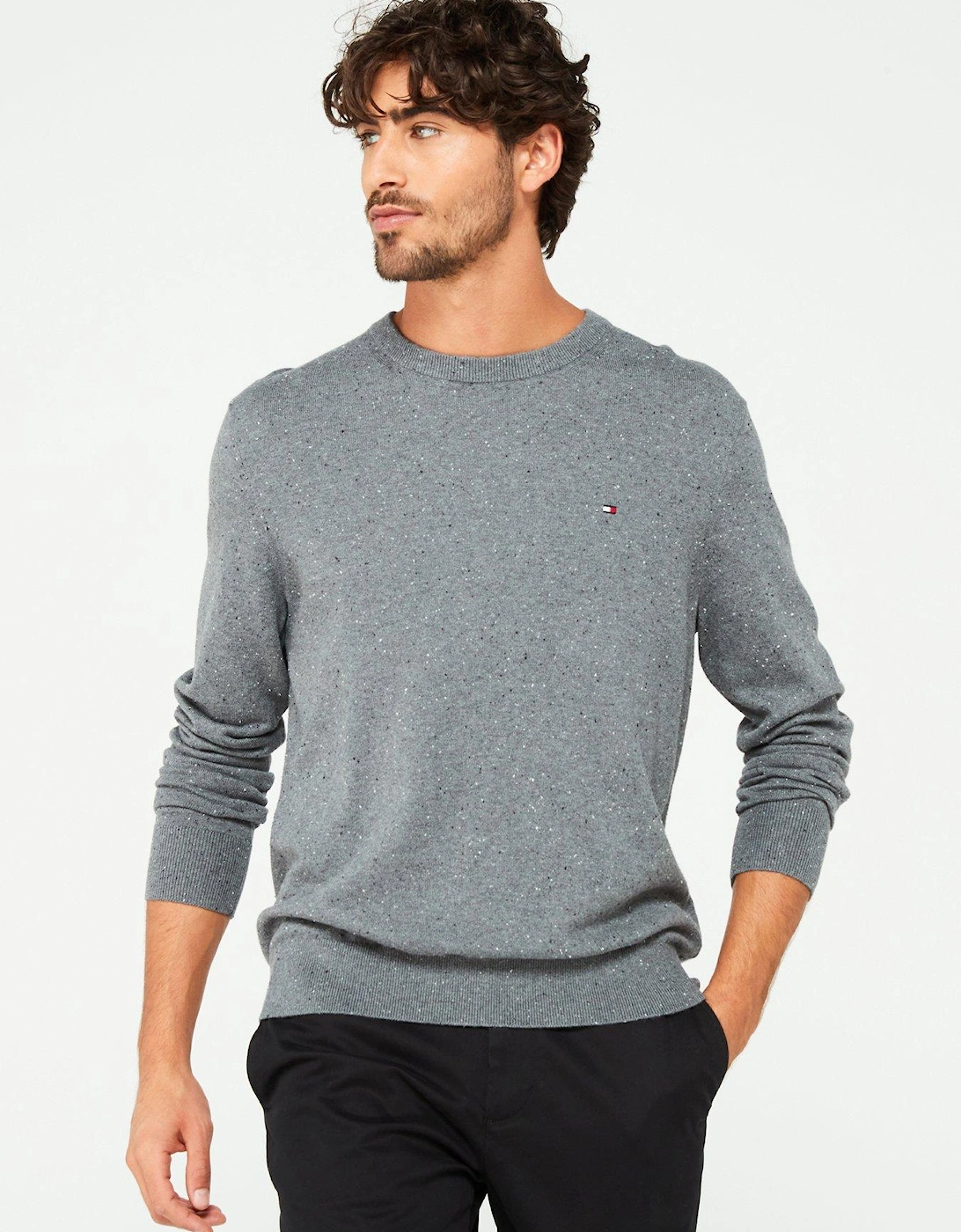 Pima Cotton Cashmere Flecked Crew Neck Knitted Jumper - Grey, 5 of 4