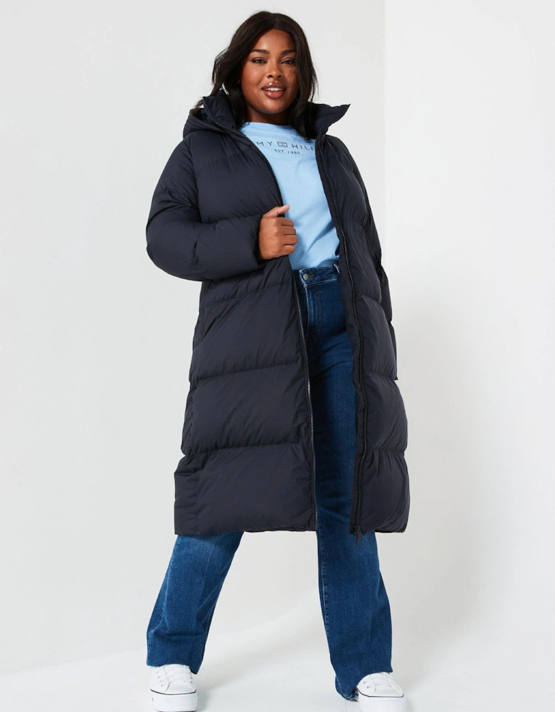 Plus Mid-length Padded Coat - Navy