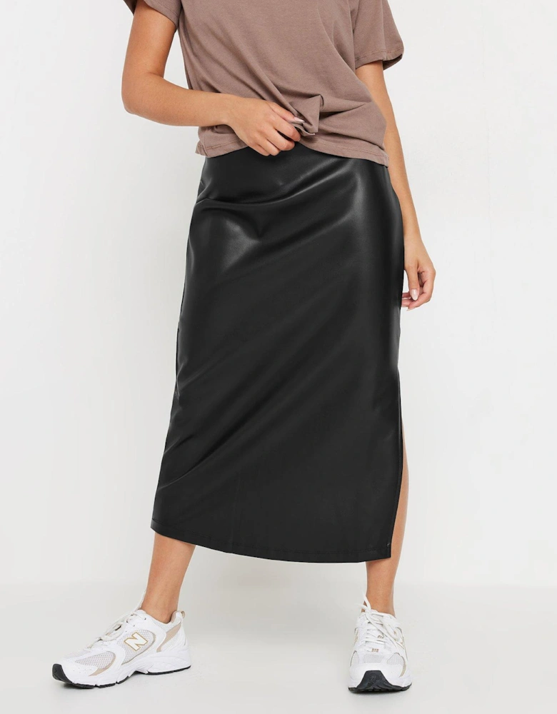 Petite Pu Maxi Side Split Skirt - Black