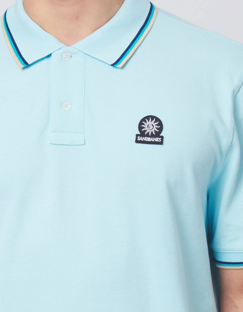 Badged Logo Polo Tipped Crystal Blue