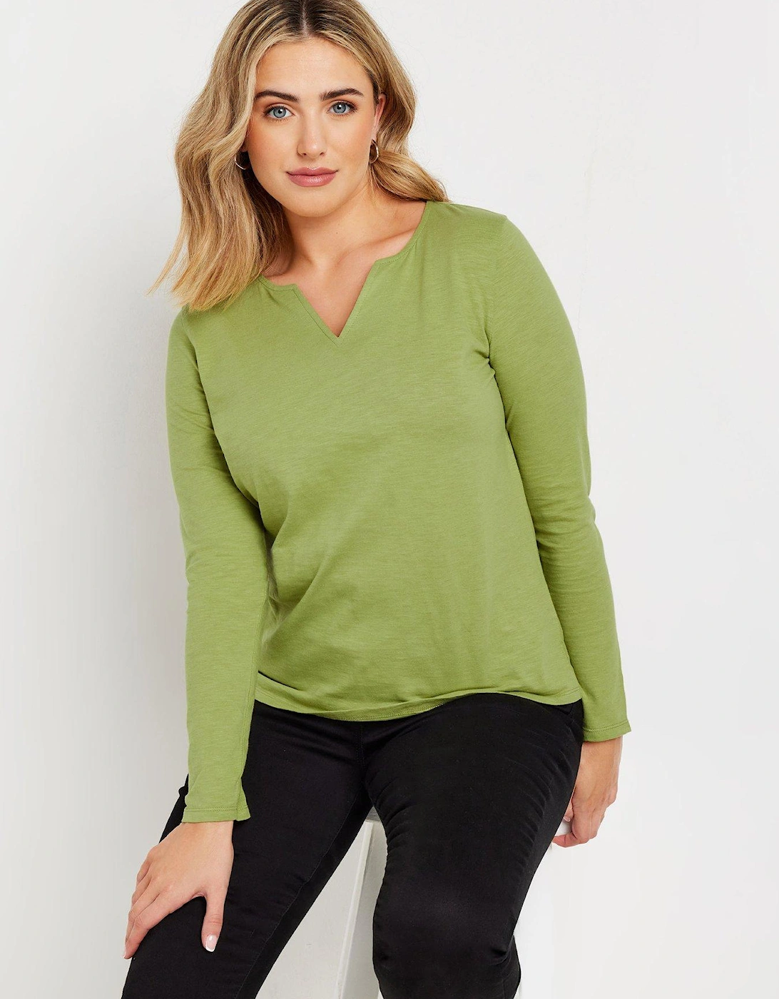 Long Sleeve Notch Neck Top, 2 of 1