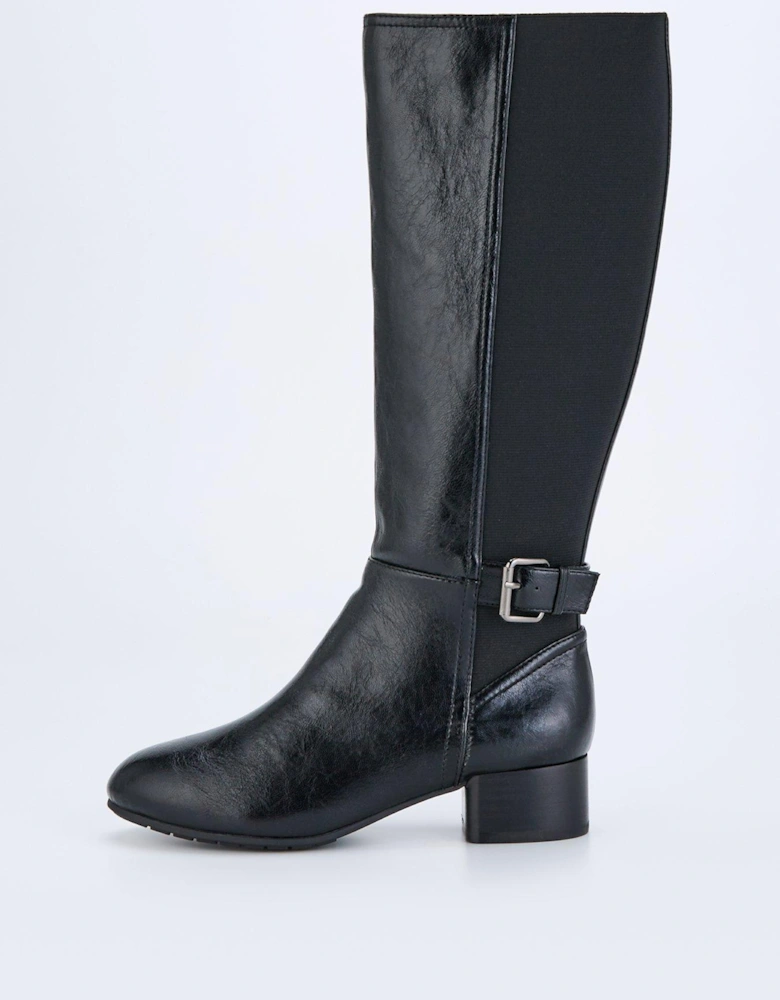 Wide Fit Knee High Comfort Boot With Elastic Back - Black