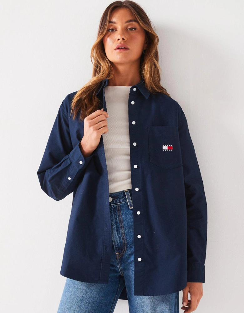 Badge Logo Boyfriend Shirt - Navy