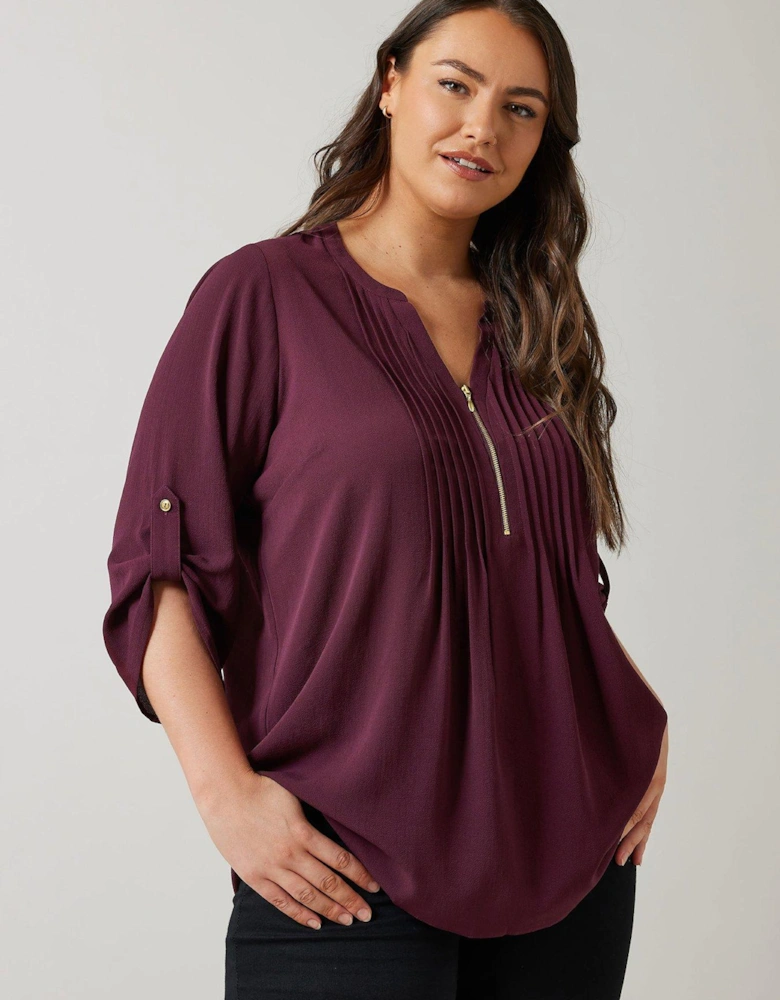 Zip Pintuck Shirt - Purple