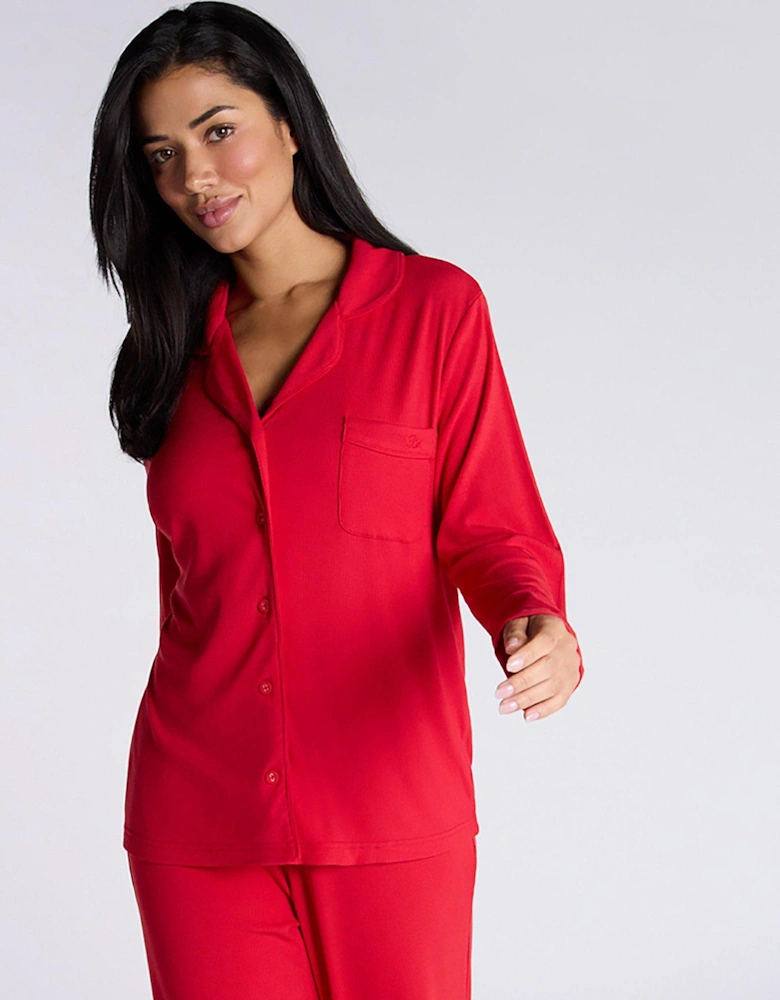 Ribbed Modal Revere Pj Top - Red