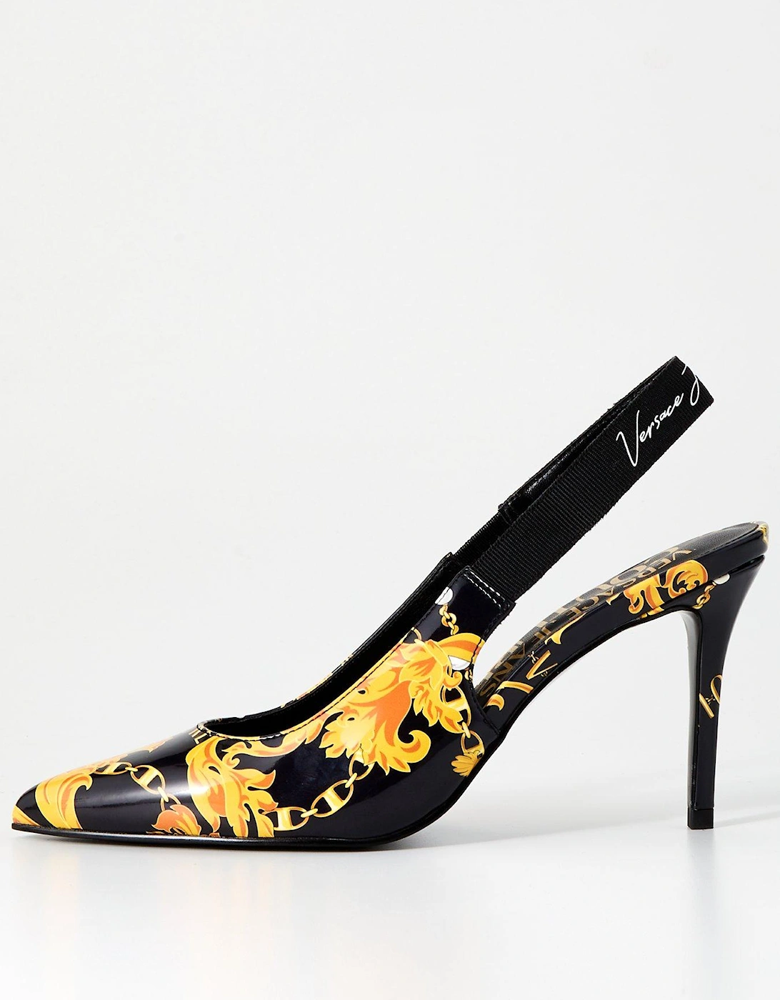 Baroque Print Slingback Heels - Black/Gold, 8 of 7