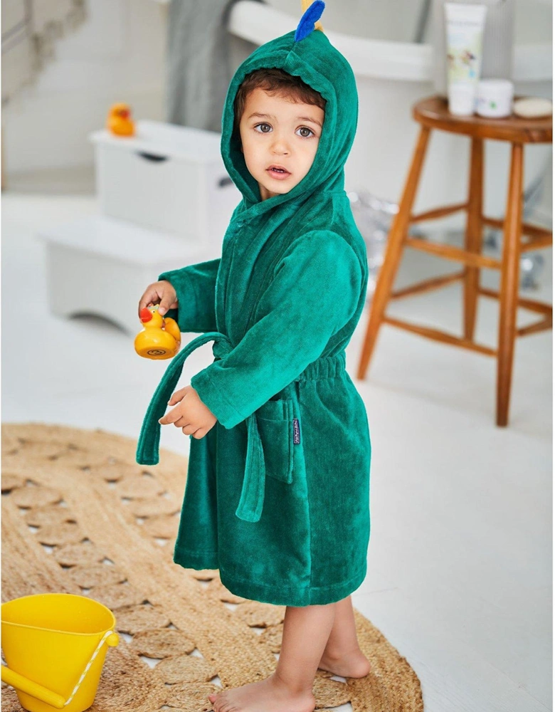 Boys Dinosaur Towelling Robe - Green