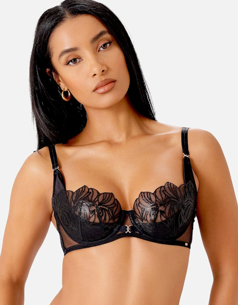 VIP Lavish Tatto Embroidered Uplifting Balconette Bra Black